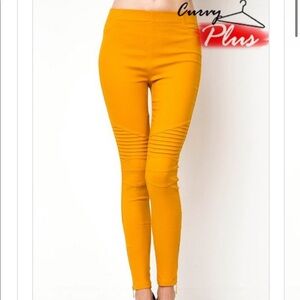 Plus Size Mustard Yellow Stretchy Moto Jeggings